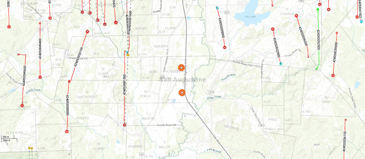 Buy Mineral Rights San Augustine TX 255.5 Net Royalty Acres